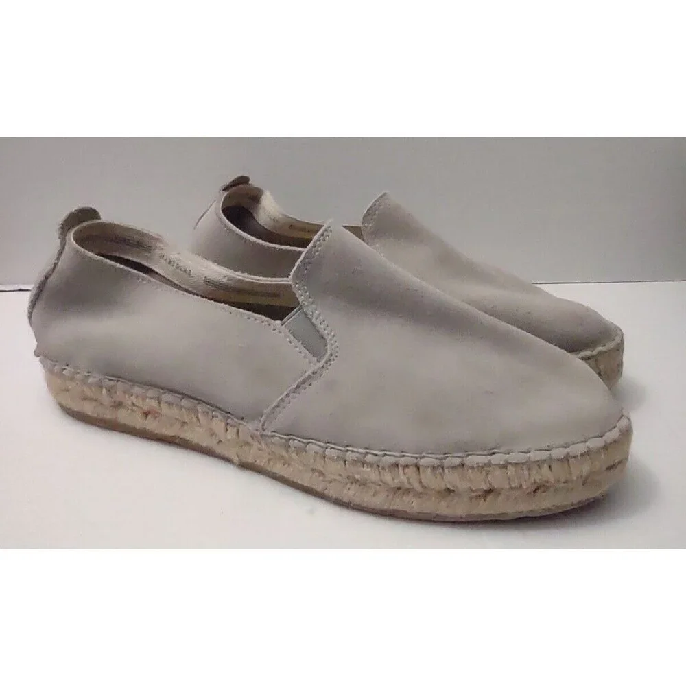 Fabiolas Women's Espadrille Slip On Shoe 38/US 7.5 Gray Suede Platform Loafer